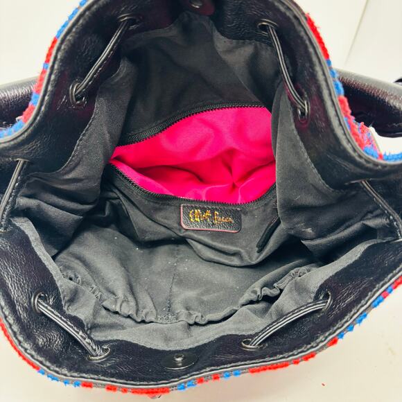 Leather Boho Aztec Western Embroidered Crossbody Bucket Bag Elliott Lucca Black - Picture 8 of 16